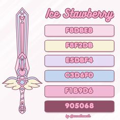 the ice strawberry font and numbers are shown in pink, blue, yellow and purple