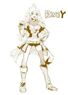 a drawing of a woman in an outfit and boots with the word rwb on it