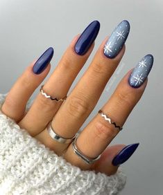 50+ Nail Trends Winter 2024 TailoringinHindi Blue Christmas Nails Almond, Christmas Nails Almond Shape, December Almond Nails, Matte Christmas Nails, Christmas Nails Almond, Christmas Nails Blue, Blue Christmas Nails, Dark Blue Nails, Summer Toe Nails