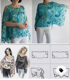 the instructions for how to sew an easy top with sleeves and back, as shown in