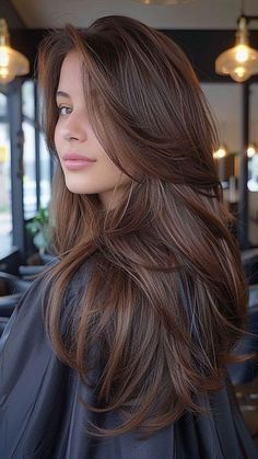 Long Brown Hair Updo, French Layered Haircut, French Long Hair, Haïr Cut For Long Hair, Long Hair Soft Layers, Fade Photography, Rambut Brunette