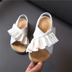 Ruffle Trim Slide Sandals - Momorii Summer Ruffle Open Toe Sandals, Summer Ruffled Open Toe Sandals, White Sandals With Soft Sole For Spring, Princess Sandals, Girls Sandals Kids, Shoes Girl, Shoes Cute, Womens Prom Dresses