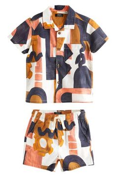 Your kid will love being seen in this short-sleeve shirt and shorts made from lightweight woven cotton in a bold abstract print. Shirt has front button closure Shorts have elastic/drawstring waist 100% cotton Machine wash, tumble dry Imported Shirt And Shorts Set, Shirt And Shorts, Brown Shorts, Fashion Help, Brown Beige, Boys Shirts, Shorts Set, Tan Brown