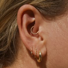 Single earring 14k yellow gold 12 prong-set cubic zirconias 8mm diameter 18 gauge 4 Lobes Piercing, Earring Layout, Stay Tattoo, Ear Styling, Piercing Inspo, Ear Style, Gold Vermeil Jewelry, Classy Jewelry, Vermeil Jewelry