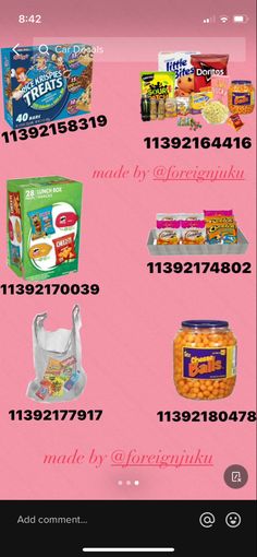 a pink background with different types of food and numbers on the bottom right hand corner