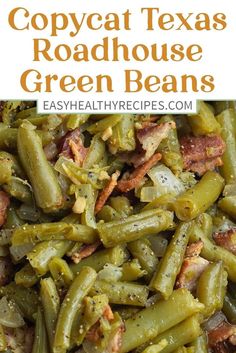 green beans with bacon and other toppings in a white bowl