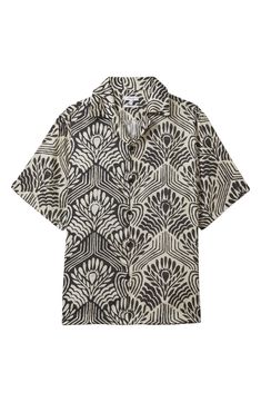 A woodblock-inspired print delivers bold, head-turning style to this camp shirt cut for an eased-up fit from a fine, airy fabric. 27 1/2" length; 45" chest (size Medium) Front button closure Notched collar Short sleeves 100% polyester Machine wash, line dry Imported Digital Print Shirt For Men, Digital Print Shirt, Mens Printed Shirts, Charlie Sheen, Shirt Prints, Streetwear Men, Pattern Ideas, Camp Shirt, Dye Shirt