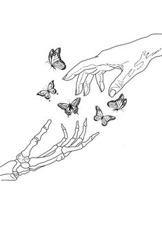 a hand reaching for some butterflies in the air