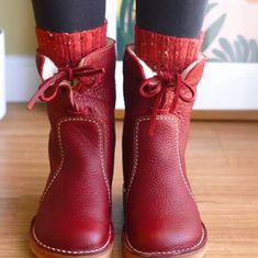 Cute Red Bootie Brand New Red Winter Ankle Booties, Red Winter Boots With Round Toe, Trendy Red Lace-up Boots With Round Toe, Red Leather-lined Boots With Round Toe, Red Leather Ankle-high Booties, Brand Shoes, No Brand, Shoe Brands, Bootie