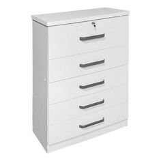 a white filing cabinet with five drawers