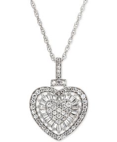 Warmth and elegance exudes from this delightful heart pendant necklace (1/2 ct. t.w.) adorned with shimmering round-shape and baguette diamonds and set on a fine link chain. Elegant Heart Cut Baguette Diamond Jewelry, Elegant Heart Shaped Jewelry With Baguette Diamonds, Elegant Heart-shaped Baguette Diamond Jewelry, Heart Cut Baguette Diamond Jewelry For Anniversary, Anniversary Heart Cut Baguette Diamond Jewelry, Baguette Diamonds, Jewelry Repair, Baguette Diamond, Rose Gold Color