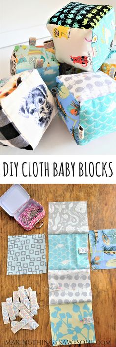 the diy cloth baby blocks are laid out and ready to be sewn