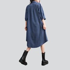 Elevate your look with our stunning 90s-style Long Denim Dress from the 2023 Spring-Summer Collection! A perfect blend of contemporary fashion and nostalgic grunge. this medium wash. loose-fitting dress is the ultimate expression of grunge elegance. With its edgy distressed pattern. buttoned closure and resilient zipper. you will look chic and feel comfortable all day.Why You'll Love It: Grunge Galore: Inspired by the iconic '90s grunge movement. this dress exudes an effortlessly cool attitude. Denim Dresses Online, Long Denim Dress, Fitted Denim Shirt, Cool Attitude, Womens Denim Dress, Buy Shirts, Loose Fitting Dresses, Denim Color, Loose Style