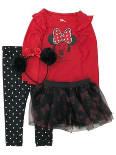 Disney Toddler Girls 4pc Minnie Mouse Outfit Pants Shirt Skirt Headband Set Your little Minnie Mouse fan will love wearing this adorable red & black 4 piece leggings, top, skirt, & headband set!! Toddler sizes 4-Piece set Cotton/polyester Made in the Philippines Payment We accept PayPal as our payment method. Immediate payment is required. If you have any questions about payment, please feel free to contact our customer support team. Return Policy We have a no hassle return policy If you are unh Cute Fitted Minnie Mouse Sets, Playful Fitted Minnie Mouse Set, Fitted Playful Minnie Mouse Set, Disney Toddler Outfits, Minnie Mouse Outfit, Sue Johnson, Mickey Mouse Outfit, Mouse Outfit, Dream Nursery