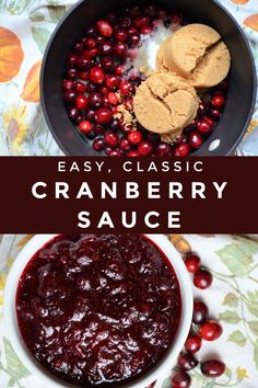 cranberry sauce in a bowl with cookies on the side and text overlay