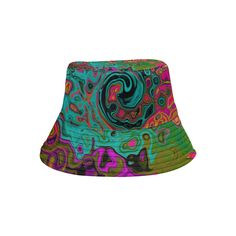 This Great Summer Bucket Hat features a Trippy Turquoise Abstract Retro Liquid Swirl Original Design and will keep the Sun off your face on your trips to the Beach! The Unisex construction make it perfect for Women, Men, Teens and Tweens. Made from Chino Cotton Twill – these bucket hats are soft, comfortable, and fun! This Original Digital Oil Painting by My Rubio Garden features a Trippy Turquoise Abstract Retro Liquid Swirl with a colorful Magenta, Hot Pink, Green, Gold and Black Background. T Gold And Black Background, Summer Bucket Hat, Retro Liquid Swirl, Liquid Swirl, Garden Features, Summer Bucket, Bucket Hats, Green Gold, Black Background