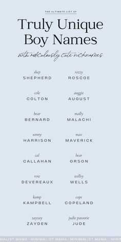 the front cover of truly unique boy names, which are also in black and white