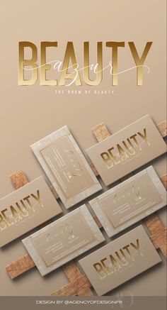 an advertisement for beauty products with gold foil on it