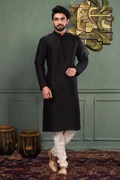 Sherwaniformen New Collection Of Kurta with Chudidaar Pajma For Men. Top Details Color - Black Fabric - Banarasi Silk Bottom Details Color - White Fabric - Banarasi Silk Style - Chududaar Pajama (Free Size) Details :- Little color variation may possible due to photography and lights also we will do customization according to your demands and for perfect fitting please share your full body measurement. Note :- Customization of colors, size, design can be done from our side so that you can enjoy y Sleevless Coat, Silk Churidar, Vs Image, Kurta Dress, Silk Bottoms, Silk Kurta, Dupion Silk, Collar Neck, Designer Dress