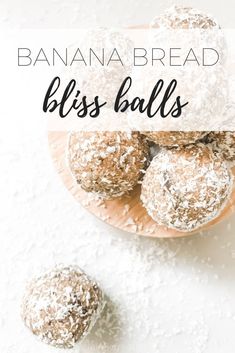 banana bread bliss balls on a plate with powdered sugar