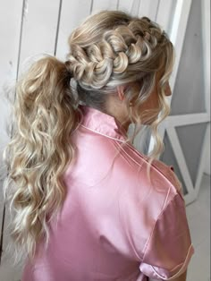 Prom Pony Hairstyles, Formal Ponytail With Braid, Dramatic Ponytail Hairstyles, Pony Bridesmaid Hair, Braided Ponytail Wedding, Ponytail Updo Wedding, Bride Ponytail, Bridal Pony, Curled Ponytail Hairstyles