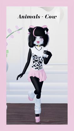 a digital painting of a girl in a pink dress and cat ears with the words animals - cou on it