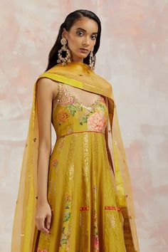 Buy Yellow Silk Embroidery Floral Halter Neck Anarkali With Dupatta For Women by AUM by Asit and Ashima Online at Aza Fashions. Festive Maxi Length Dupatta With Floral Embroidery, Festive Floral Embroidered Maxi Length Dupatta, Festive Floral Embroidery Maxi Length Dupatta, Floor-length Chanderi Dupatta With Floral Embroidery, Festive Anarkali Set With Floral Embroidery, Festive Gold Anarkali Set With Floral Embroidery, Silk Anarkali Set With Floral Embroidery In Yellow, Art Silk Anarkali Set With Floral Embroidery, Gold Semi-stitched Anarkali Set With Floral Embroidery