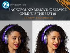 a woman wearing headphones with the words background removing service online is the best