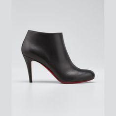 Christian Louboutin calfskin leather ankle boot. Approx. 3"H shaft; 10.5" circumference. 3.5" covered heel. Interior side zip. Round toe. Leather lining and insole. Signature red leather outsole. "Belle" is made in Italy. Red Sole, Heeled Ankle Boots, Suede Boots, Christian Louboutin Shoes, Leather Ankle Boots, Lace Up Boots, Christian Louboutin Pumps, Stylish Women, Red Leather