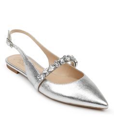 in stock Jewel Badgley Mischka, Evening Flats, Badgley Mischka Shoes, Flat Shoe, Pointed Flats, Pointed Toe Flats, Satin Dress, Pink Satin, Badgley Mischka