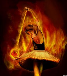 a painting of a ballerina in flames