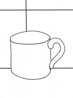 a drawing of a coffee cup on a white background with lines in the back ground