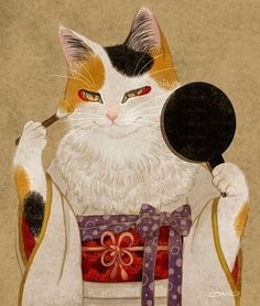 Nekomata Oc, Cat Hotel, Calico Cats, Japanese Cat, Traditional Japanese Art, Rabbit Art, Japanese Woodblock Printing, Colorful Artwork, Naha