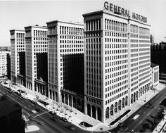 black and white photograph of general motors building