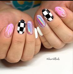 Western Chrome Nails, Chrome Nails With Design, Easy Pride Nails, Patterned Nails, Nail Ideas Trendy, Fun Nail Designs, Pride Nails, Black And White Nails