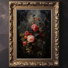 a painting with roses and other flowers in it