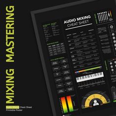 a black and green poster with the words mixing mastering on it's back side