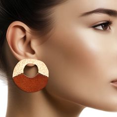 Studs Medium Gold Brown Wood Circle Earrings Women Cheap Brown Round Bead Earrings, Camel Colored Earrings, Cheap Brown Circular Jewelry, Womens Earrings Studs, Head Chain, Wood Circles, Chains Necklaces, Hand Chain, Circle Studs