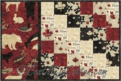 an image of a quilt with animals and maple leaves on the front, along with words that say happy canada