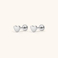 Classic Heart Nap Earrings in Titanium (Silver) Nap Earrings, Lobe Piercings, Cartilage Piercings, Cartilage Earrings Stud, Flat Back Earrings, Titanium Earrings, 18k Gold Earrings, Geometric Studs, Lobe Piercing