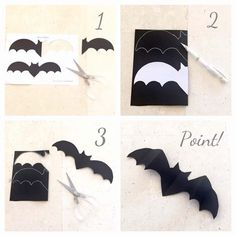 the instructions for how to make a bat cut out of paper with scissors and glue