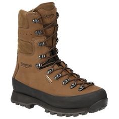 a pair of brown hiking boots with laces on the outstep and side zippers