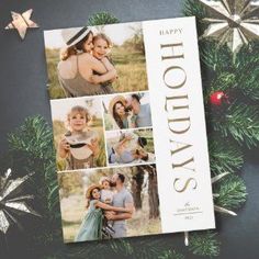 a christmas card with four photos on it