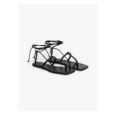 Flat leather sandals. Front straps and toe post. Squared toe. Tied closure. Sole height: 0.4 inches (1 cm) Flat Leather Sandals, Cargo Shirts, Leather Sandals Flat, Leather Shirt, Blazer Vest, Sweaters Knitwear, Ankle Straps, Dress With Cardigan, Trouser Jeans