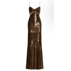 Be The Center Of Attention In This Jaw-Dropping Sequin Gown With Rib Cutouts By Halston. Brown Sequins (100% Nylon). Sheath. Sleeveless. V-Neck. Back Zipper Closure. Approximate Measurements Laid Flat - Shoulder To Hem - Underarm To Underarm - Waist (Side To Side) 58'' From Shoulder To Hem (Recommended For Heights 5'2''-5'6'') Imported Please See Pictures Halston Party Dress Luxury Designer New Year’s Eve Date Night Formal Size Small 4 Brown Formal Dress, Brown Sequin Dress, Brown Gown, Brown Dresses Formal, Brown Sequin Dresses, Halston Dress, Dress Luxury, Mob Dresses, Sequin Gown