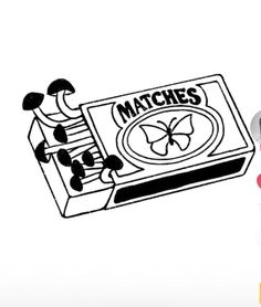 a drawing of a matchbox with the word matches on it and an image of two people