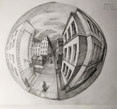 a pencil drawing of a city street with buildings