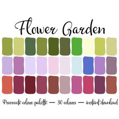 the flower garden logo is shown with different colors and font, including pink, green, yellow