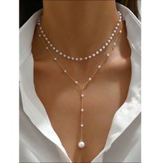 Pearl Detail Drop Necklace Super Cute Zinc Alloy Pearl Necklace Stack, Chain And Pearl Necklace, Ethereal Style, Chic Necklace, Pearl Strands, Pearl Chain, Drop Necklace, Pearl Ring, Pearl Jewelry