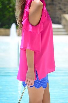 Mckell Top, Hot Pink :: SPRING FORWARD :: The Blue Door Boutique Summer Off-shoulder Ruffled Tops, Off-shoulder Ruffled Tops For Summer, Off-shoulder Ruffled Summer Tops, Pink Ruffle Sleeve Tops For Summer, Summer Off-shoulder Top With Ruffles, Stretch Summer Blouse For Vacation, Off-shoulder Ruffled Tops For Vacation, Off-shoulder Ruffle Tops For Vacation, Beach Season Vacation Tops With Ruffles